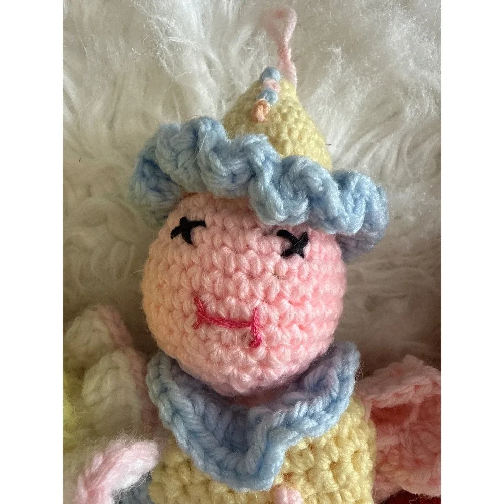 Handmade Crochet Clown Doll Set 3pc Amigurumi Circus Core Plush Yellow Pink Blue